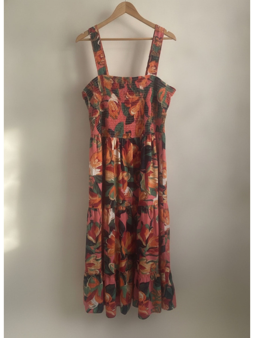 Mille Gabrielle Women's 2X Floral Maxi Dress Orange Red Green Boho Style